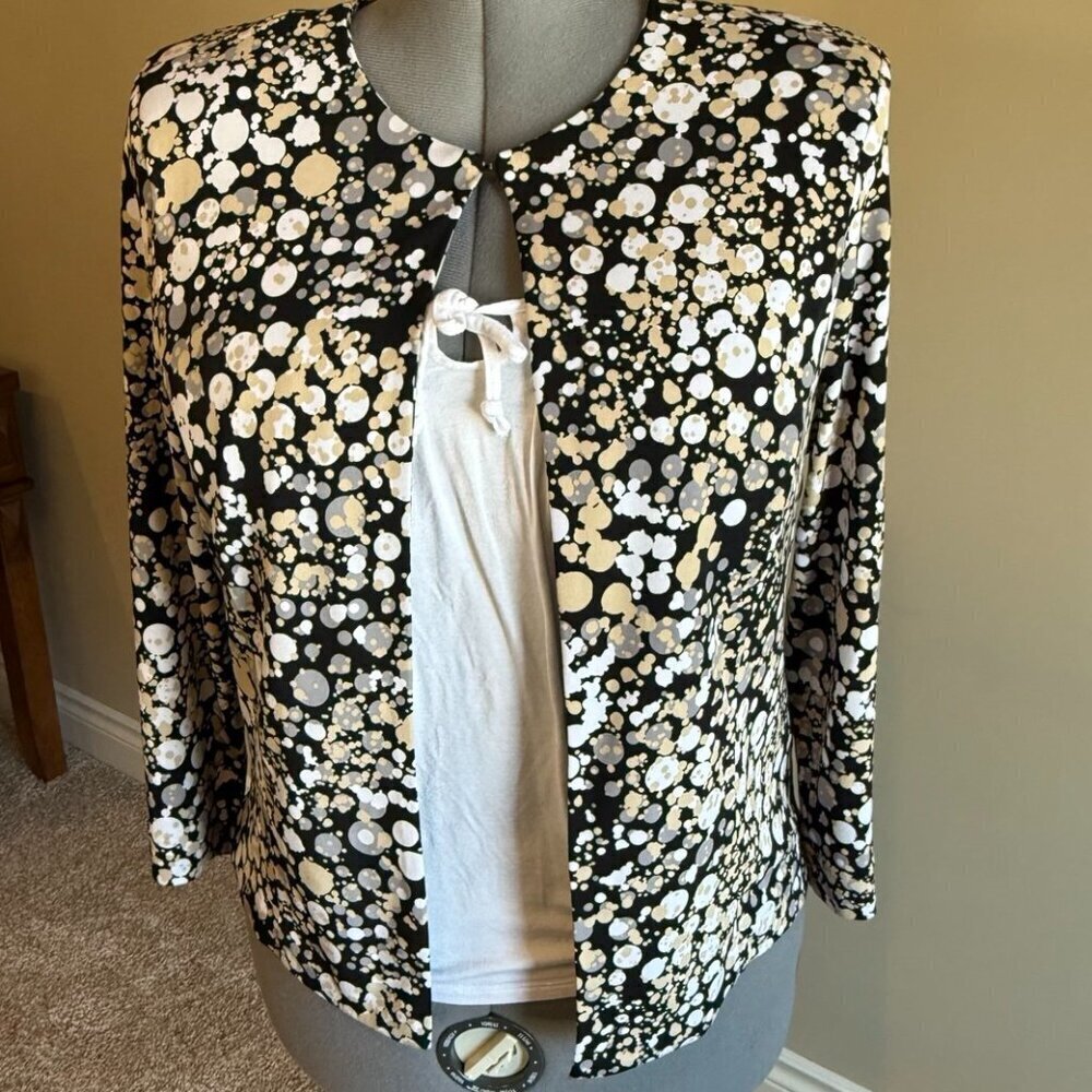 Tradition bolero jacket office casual 3/4 sleeves black yellow white polka dots